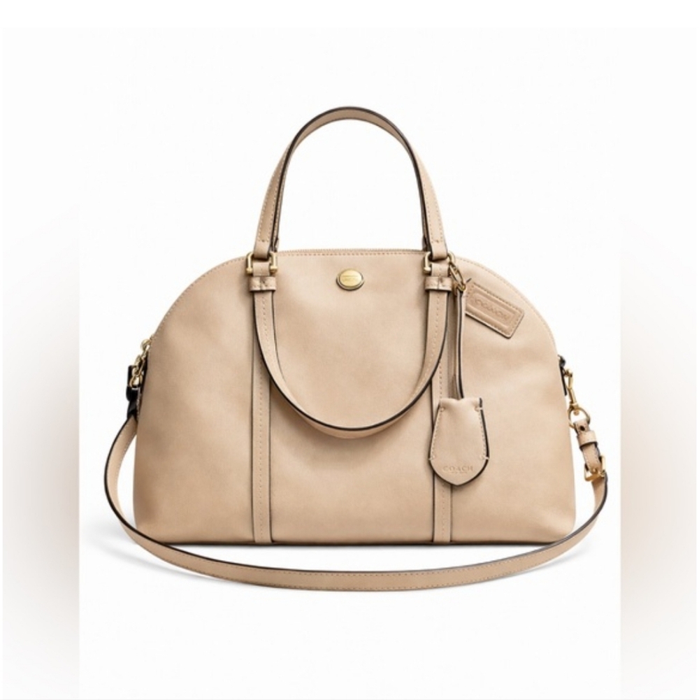 COACH Peyton Leather Cora Domed Satchel beige tan Handbag
